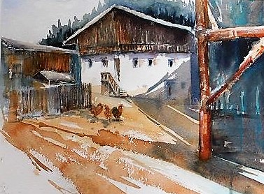 Bauernhaus, Aquarell, 30x40 cm