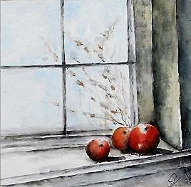 Rote Äpfel, Aquarell, 30x30 cm
